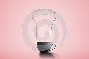 simple cup with a light bulb shape steam, a fresh hot energy coffee drink concept