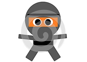 A simple cute cartoonish outline shape impression of a dark grey robed ninja with black belt and big round eyes white backdrop photo