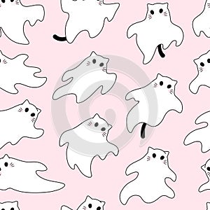 Simple cute cat, kitten ghost characters with tails and whiskers pattern