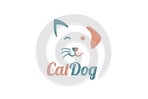 Simple Cute Dog and Cat Face for Pet Store or Clinic Logo Design Vector