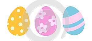Simple cute Easter egg clipart set. Cute patterned Easter eggs flat vector.