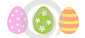 Simple cute Easter egg clipart set. Cute patterned Easter eggs flat vector.