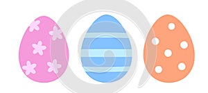 Simple cute Easter egg clipart set. Cute patterned Easter eggs flat vector.