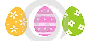 Simple cute Easter egg clipart set. Cute patterned Easter eggs flat vector.