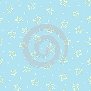Simple and cute hand-drawn seamless stars background for children`s bedroom, baby nursery, baby clothes, wrapping paper.