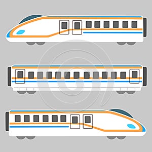 Simple and cute illustration of blue and orange colored shinkansen