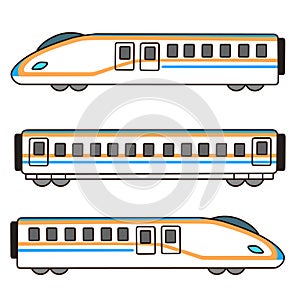 Simple and cute illustration of blue and orange colored shinkansen outlined