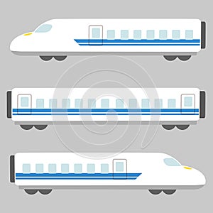 Simple and cute illustration of blue and white colored shinkansen