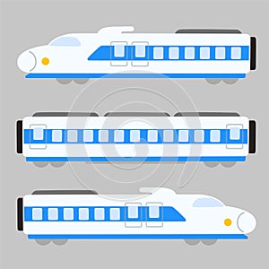 Simple and cute illustration of blue and white colored shinkansen