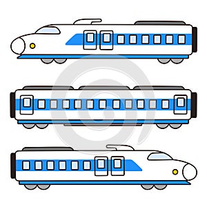 Simple and cute illustration of blue and white colored shinkansen outlined