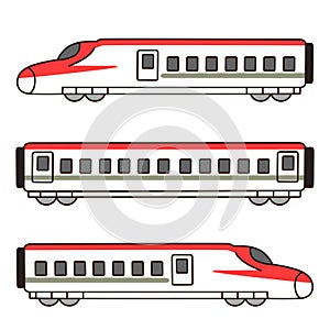 Simple and cute illustration of red and white colored shinkansen outlined
