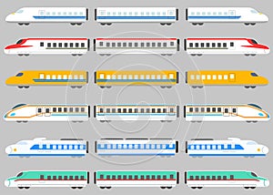 Simple and cute illustration set of various shinkansen flat colored