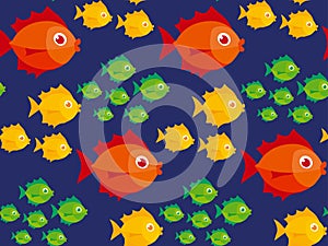 Simple cute little fish colorful seamless pattern.