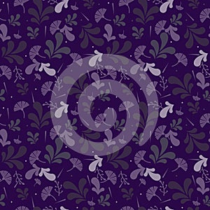 Simple cute seamless pattern in violet fantasy flowers. Shabby chic flowers.