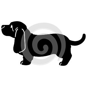 Simple and cute silhouette of Basset Hound in side view with details