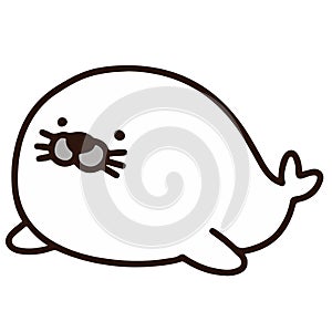 Simple and cute white baby seal with outlines