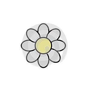 Simple daisy chamomile. Camomile icon. Cartoon design icon. Flat vector illustration. Isolated on white background.