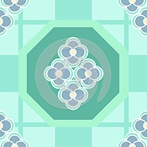 Simple Daisy Checked Pattern In Aqua Green and blue