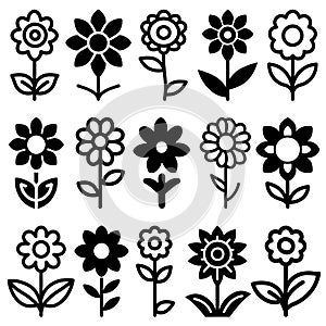 Simple Daisy Flower Flat Graphic Pictogram Collection