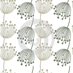 Simple dandelion silhouette seamless pattern. Blowball botanical background. Abstract floral wallpaper