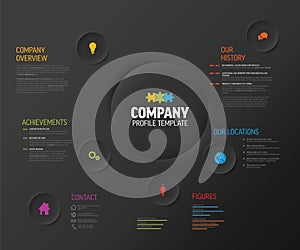 Simple dark company infographic profile overview design template