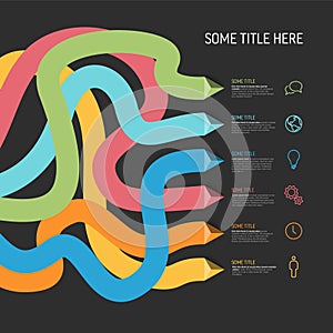 Simple dark infographic with six element option items and thick pastel lines