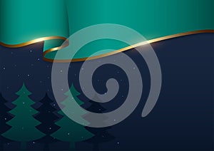 Simple decorative background of pine trees and gold lines for Seasons Greetings