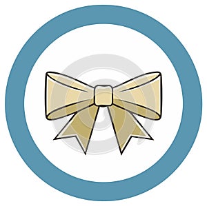 Simple decorative gift bow icon in a blue circle vector illustration