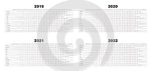 Simple Design Calendar 2019, 2020, 2021,2022 with white background