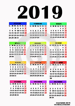 Simple design for calendar 2019. Vector. photo