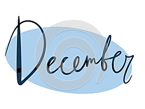 simple design element lettering hand style month december winter on blue background black letters for ballet journal calendar