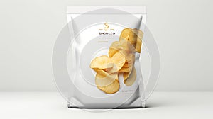 Simple Design Snack Packaging Featuring Crispy Potato Chips in Focus