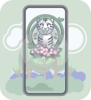 The simple design of a tiger on a forest background for mobile app White tiger sitting in colors mobile phone Frame