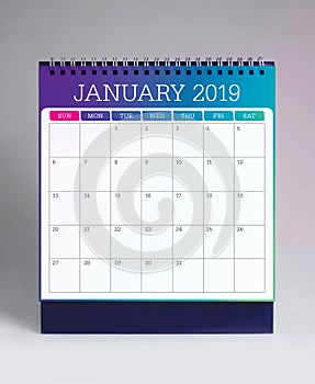 Simple desk calendar for January 2019