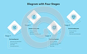 Simple diagram with four rhombus stages - blue version