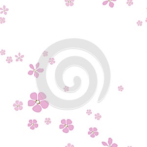 Simple different size Softness pink flowers with gold on white background.