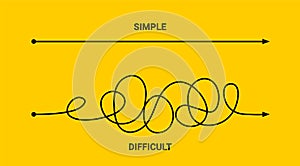 Simple or difficult way path concept. Easy simple difficult complicated problem doodle line vector arrow