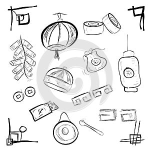Simple Doodle of Imlek Item for your element design with china event
