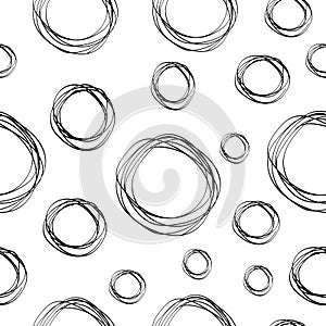 Simple doodle pattern with circles. Monochrome freehand swatch. Seamless background