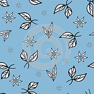 Simple doodle seamless pattern Hand drawn leaves twigs on a light background