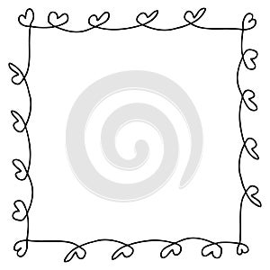 Simple doodle Valentine rectangular square empty frame. Isolated vector illustration for decor and design