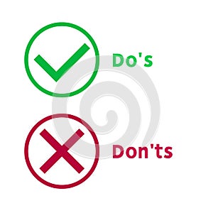 Simple dos and donts like checklist. flat graphic outline design isolated on white background.