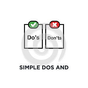 simple dos and donts like checklist icon, symbol of checklist for recommendations and review result or evaluate concept trend