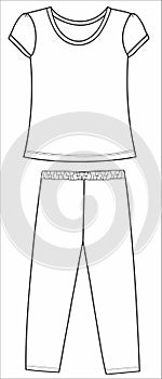 Simple Drawing Of a Girls t shirt with long pant Outline Sketch Vector art