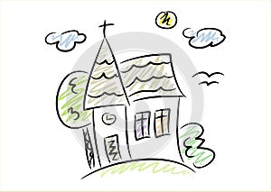 Jednoduchý kreslenie z malý kostol 