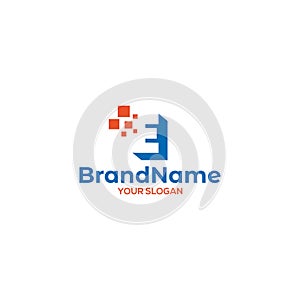 Simple E Digital Logo Design Vector