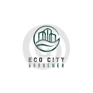 Simple eco city gardener logo in style linear vector illustration, modern city greening logo design, business real estate vector
