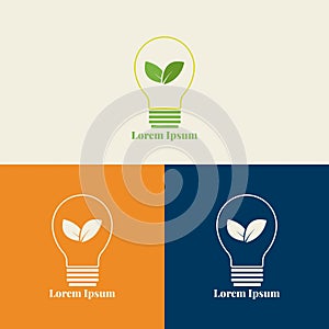 simple eco logo design in vector with leaf and light bulb elements