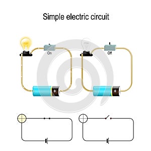 Simple Electric Circuit. Electrical network and lighting lamp photo