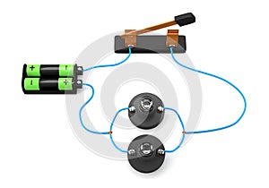 Simple electric circuit parallel on white background.